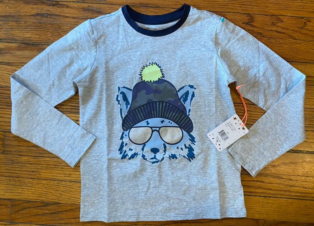 NWT Wesley Tee Boys Long Sleeve T Shirt Sz 8 $55 Wolf Gray